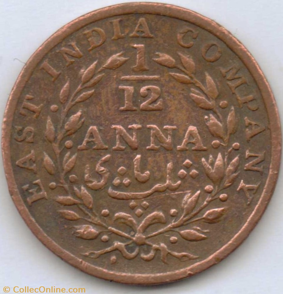 King William IV - 1/12 Anna 1835 Calcutta monnaie monde inde king william iv 1 12 anna 1835 calcutta
