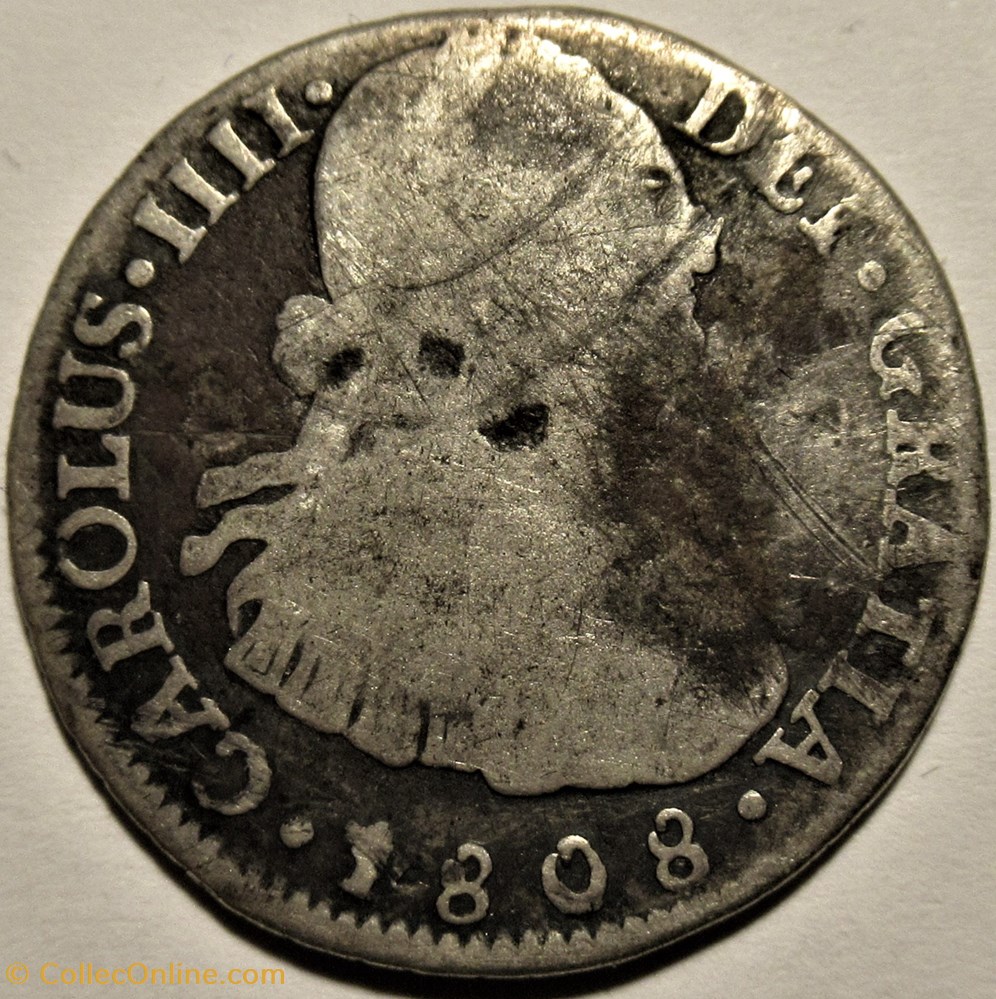 2 Reales 1808 Potosi - Carlos IV de España 2 monnaies monde bolivie 2 reales 1808 potosi carlos iv de espana