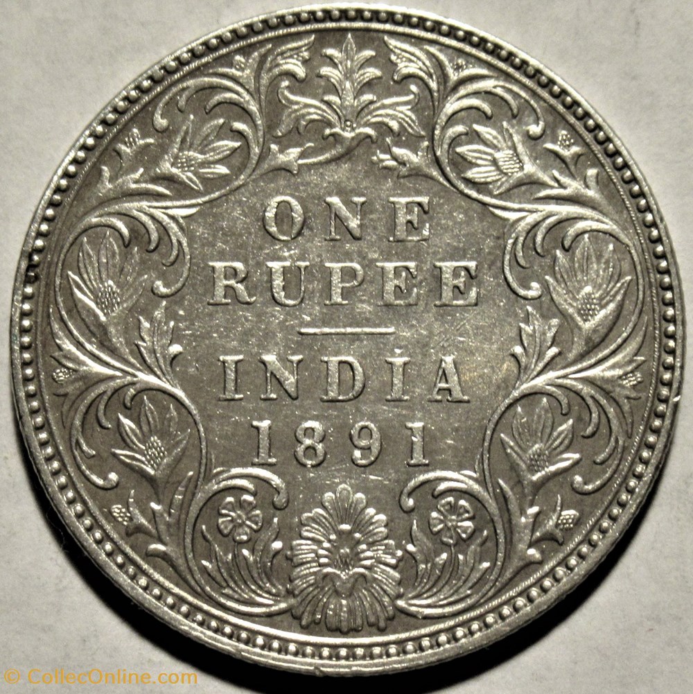 Victoria - One Rupee 1891 Bombay - British India 3 monnaies monde inde victoria one rupee 1891 bombay british india