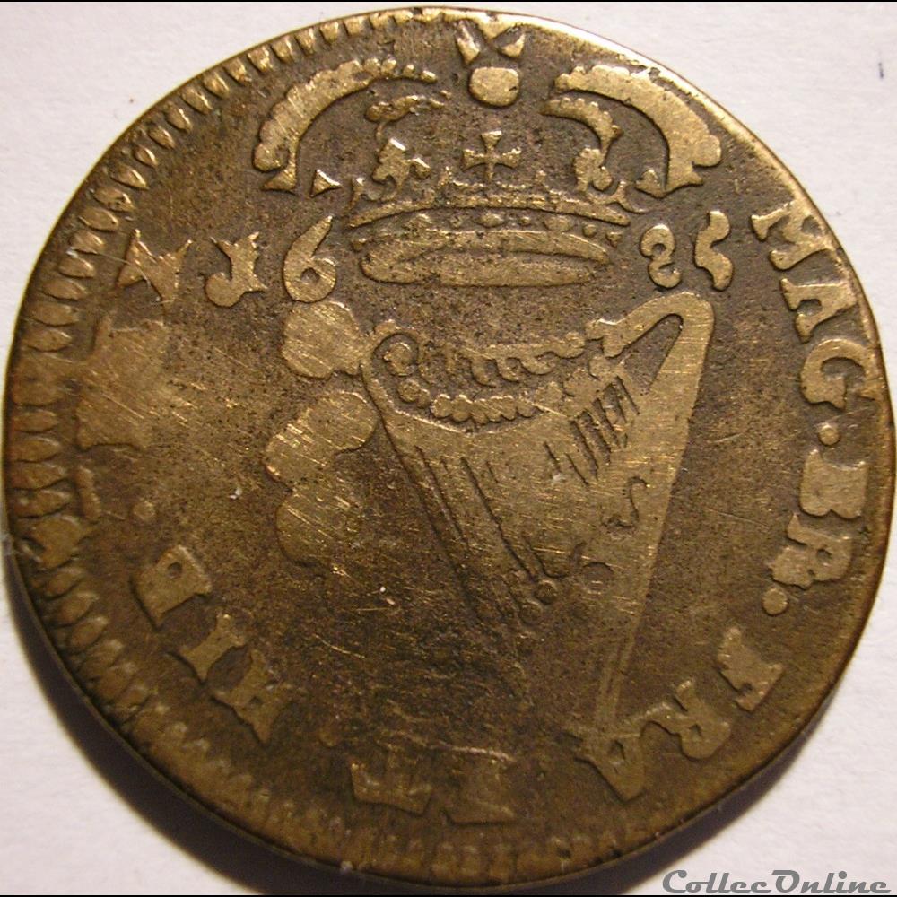 James II Stuart - Half Penny 1685 Kingdom of Ireland 2 monnaies europe medievale royaume angleterre james ii stuart half penny 1685 kingdom of ireland