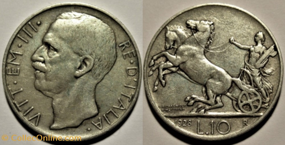 1928 Royaume d'Italie, 10 Lire, Roma - Vittorio Emanuele III (ex.2) monnaies monde 1928 royaume italie 10 lire roma vittorio emanuele iii ex 2