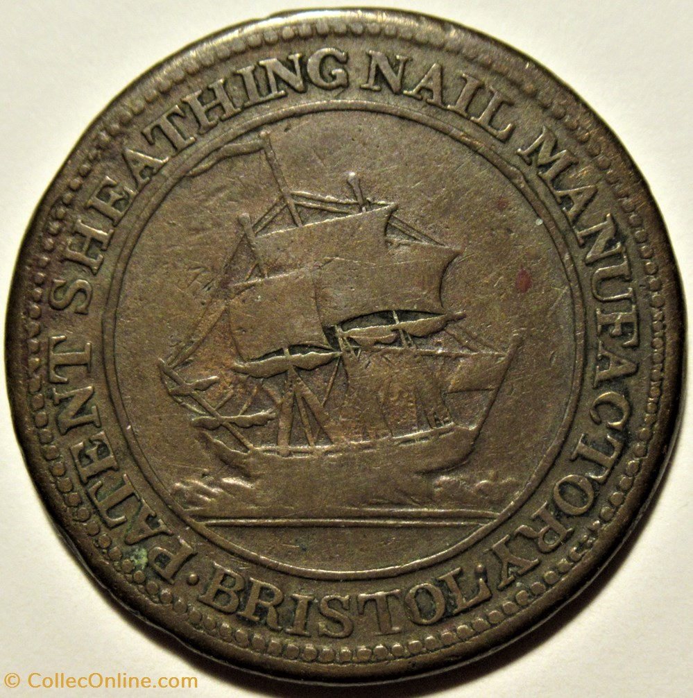 1811 HalfPenny Patent Sheathing Nail Manufactory - Bristol (var) 2 monnaies monde royaume uni 1811 halfpenny patent sheathing nail manufactory bristol var
