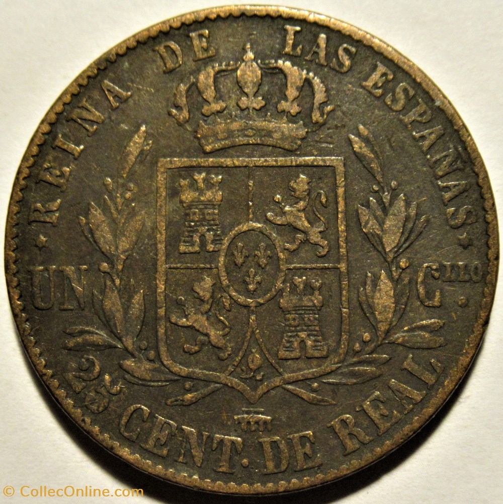 1858 Segovia - 25 Centimos - Isabel II España 3 monnaies monde espagne 1858 segovia 25 centimos isabel ii espana