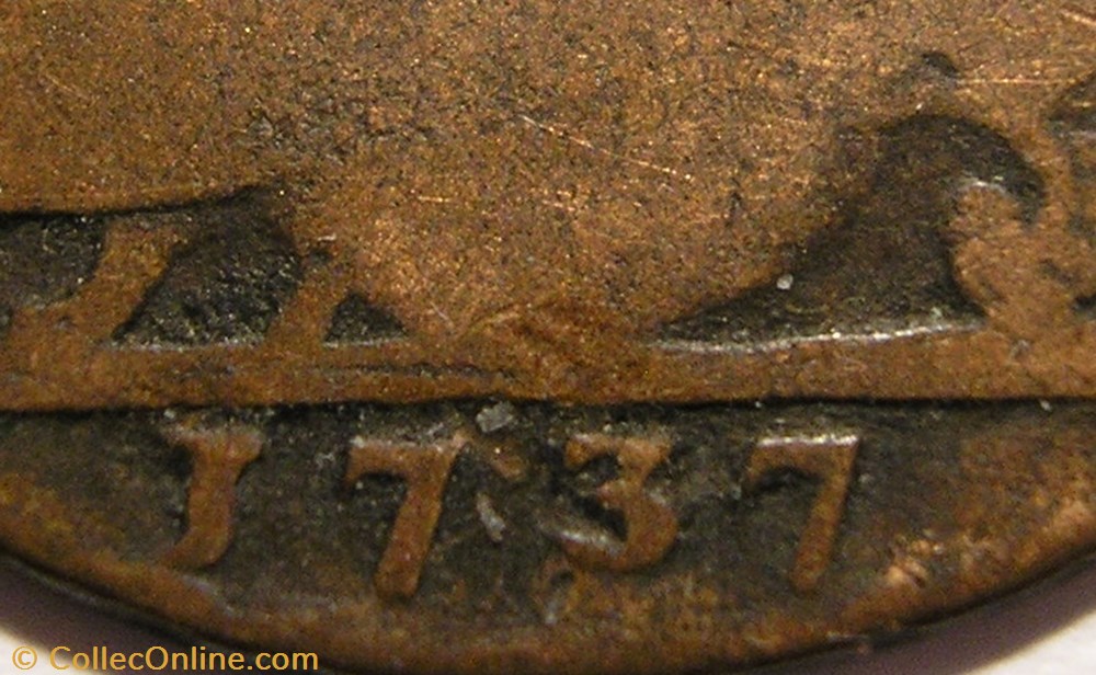 1737 Half Penny No Regal - George II of Great Britain 3 monnaie monde etat uni 1737 half penny no regal george ii of great britain