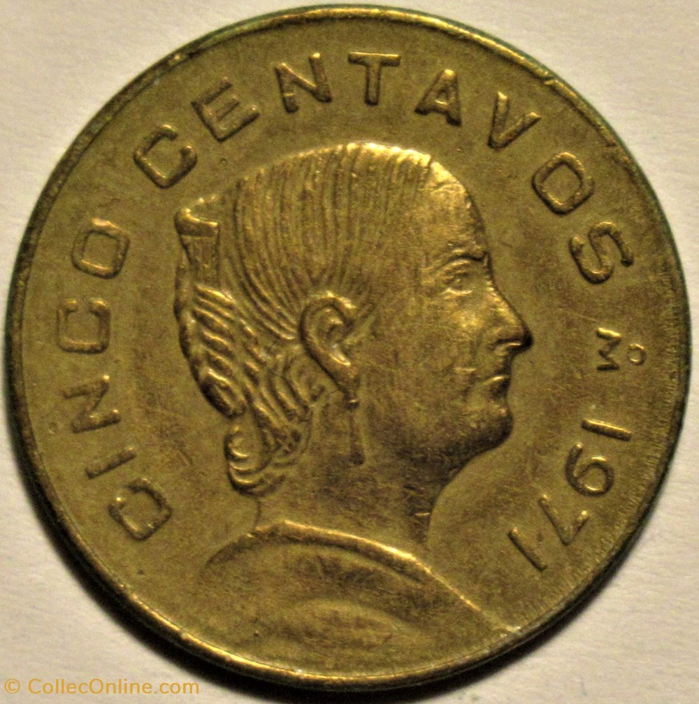México 1971 - 5 Centavos, Josefa Ortiz de Domínguez - E.U Mexicanos monnaies monde mexique mexico 1971 5 centavos josefa ortiz de dominguez e u mexicanos