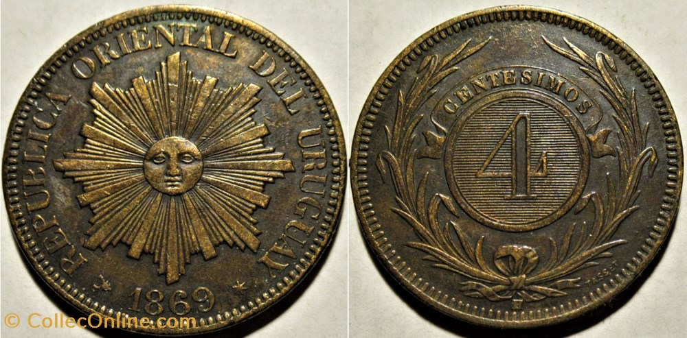 monnaies monde uruguay 4 centesimos 1869 ex 2