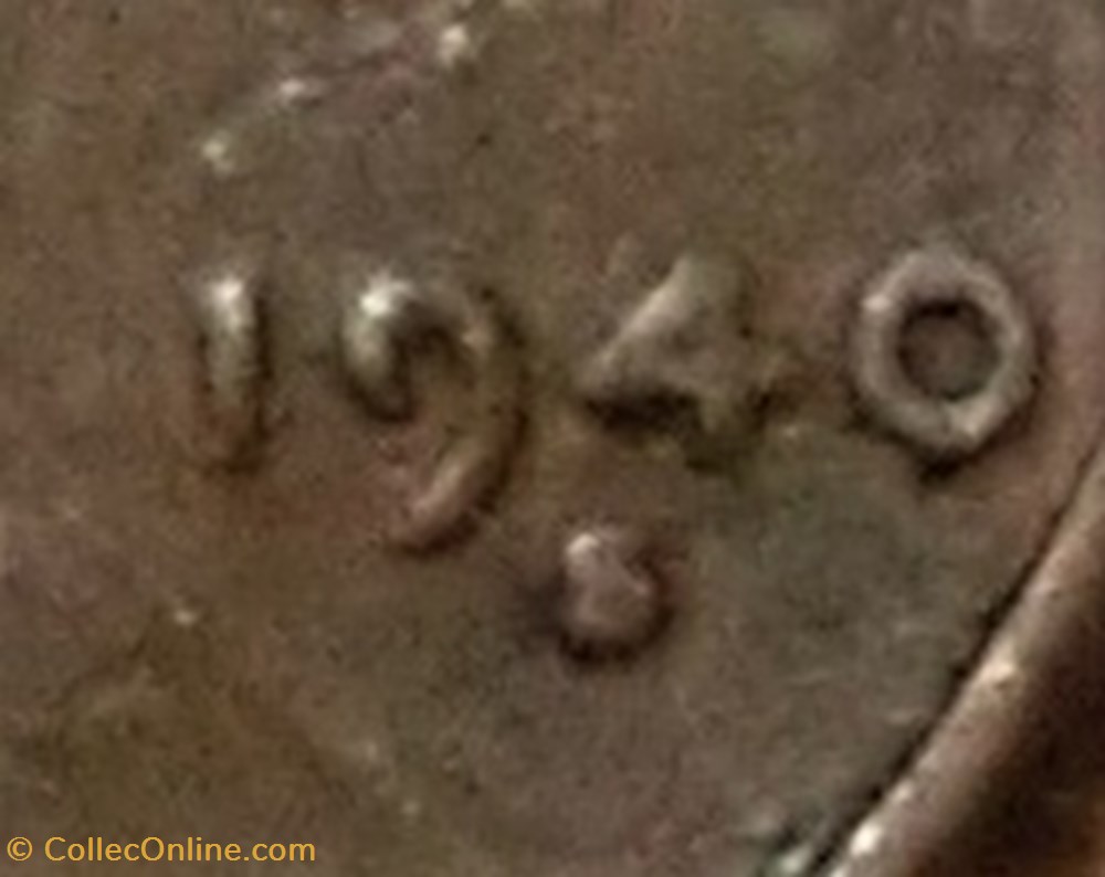 1940 S One Cent - Repunched Mintmark 3 monnaies monde etats unis 1940 s one cent repunched mintmark