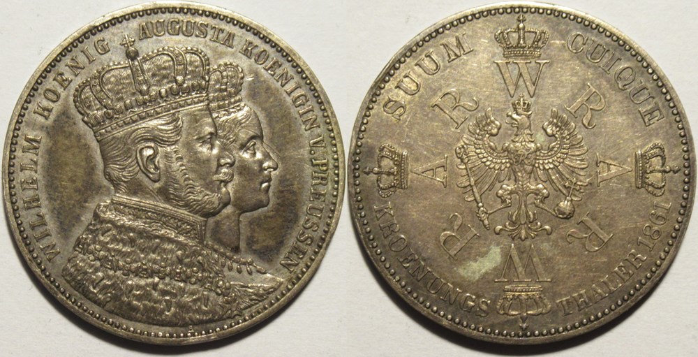 monnaies europe medievale saint empire romain germanique wilhelm i and augusta 1861 coronation thaler kingdom of prussia