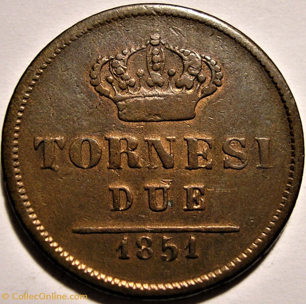 1851 Royaume de Naples, 2 Tornesi - Ferdinando II monnaies monde italie 1851 royaume de naples 2 tornesi ferdinando ii