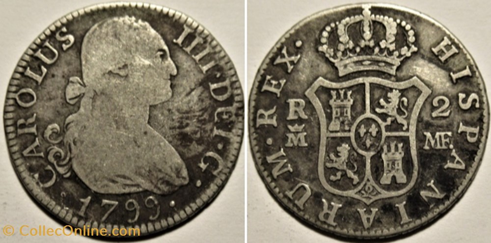 monnaies monde espagne 1799 2 reales madrid carlos iv de espana ex 2