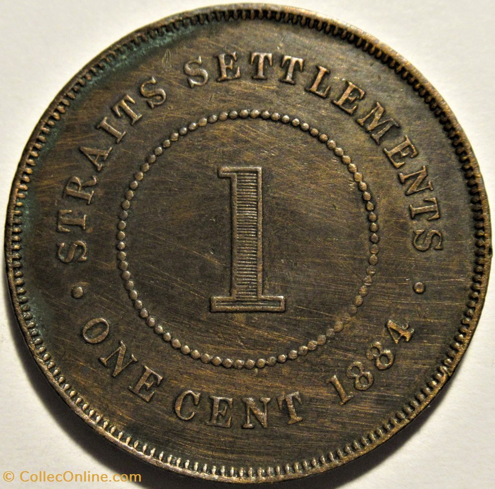 Victoria - One Cent 1884 - Straits Settlements, Malaysia 2 monnaies monde malaisie victoria one cent 1884 straits settlements malaysia