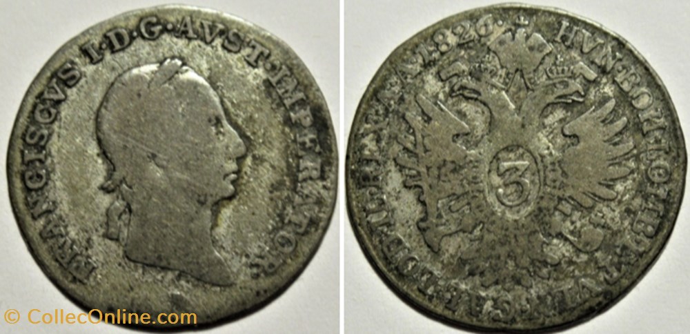 1826 Wien 3 Kreuzer - Franz I of Austria monnaies monde autriche 1826 wien 3 kreuzer franz i of austria