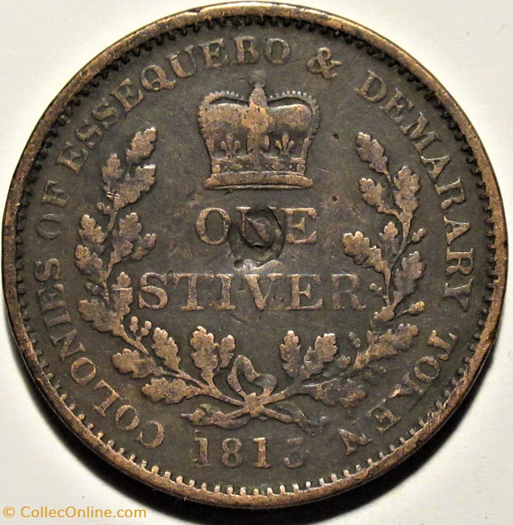 George III - 1 Stiver 1813, Demerara and Essequibo monnaies colonies britanniques george iii 1 stiver 1813 demerara and essequibo