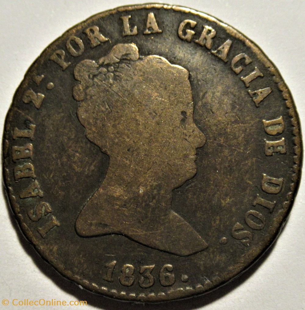 1836 Segovia, 8 Maravedis - Isabel II España 2 monnaies monde espagne 1836 segovia 8 maravedis isabel ii espana