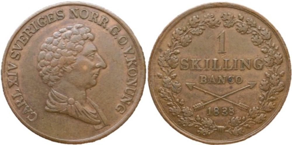 monnaies monde suede sweden karl xiv johan 1 skilling banco 1838