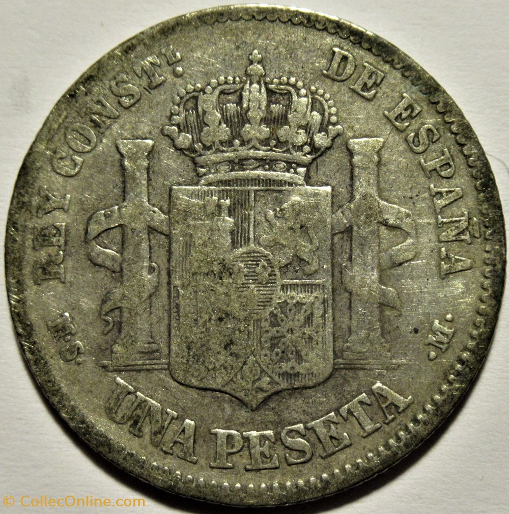 1882 - 1 Peseta - Alfonso XII de España 3 monnaies monde espagne 1882 1 peseta alfonso xii de espana