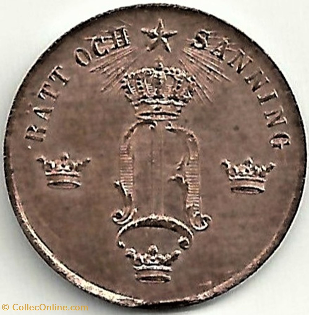Sweden - Oscar I - 1/2 Öre 1857 monnaies monde suede sweden oscar i 1 2 ore 1857