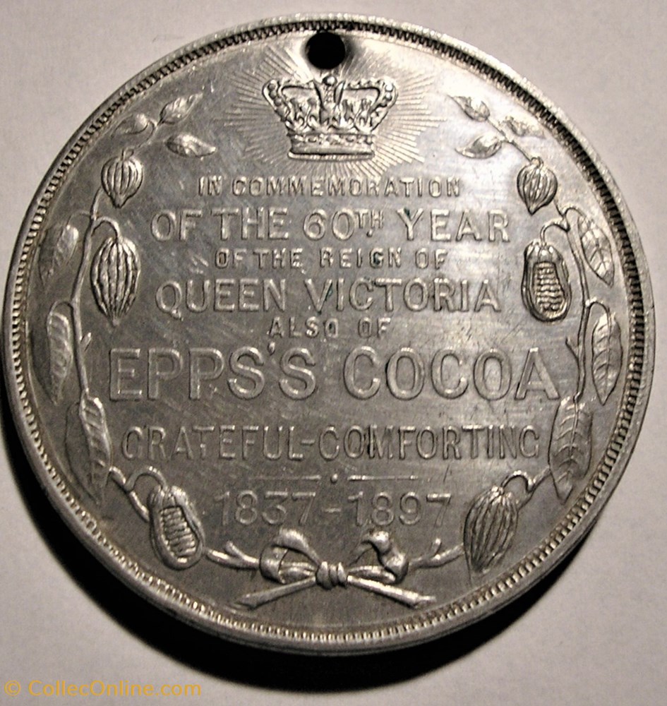 Victoria - 1897 Diamond Jubilee Medal - Epps's Cocoa, UK 3 monnaie jeton mereaux victoria 1897 diamond jubilee medal epps cocoa uk