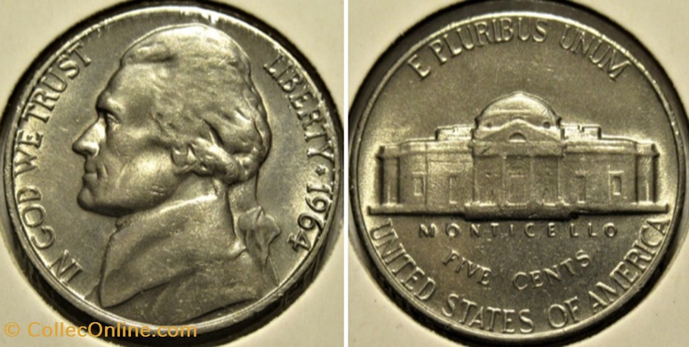 1964 Five Cents Jefferson, Philadelphia (1st Portrait) monnaies monde etats unis 1964 five cents jefferson philadelphia 1st portrait