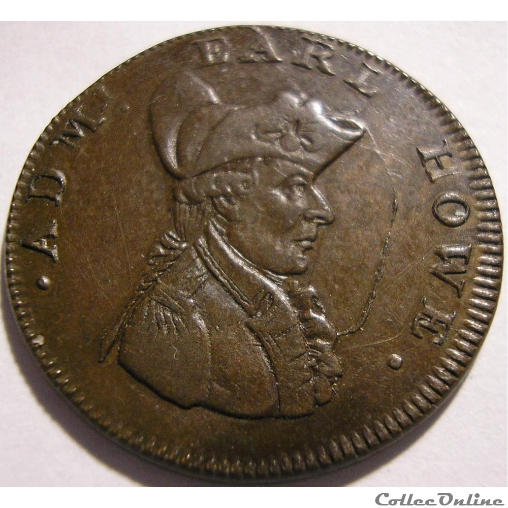 1794 Farthing - Admiral Earl Howe Token - Southampton, Hampshire 3 monnaies monde royaume uni 1794 farthing admiral earl howe token southampton hampshire
