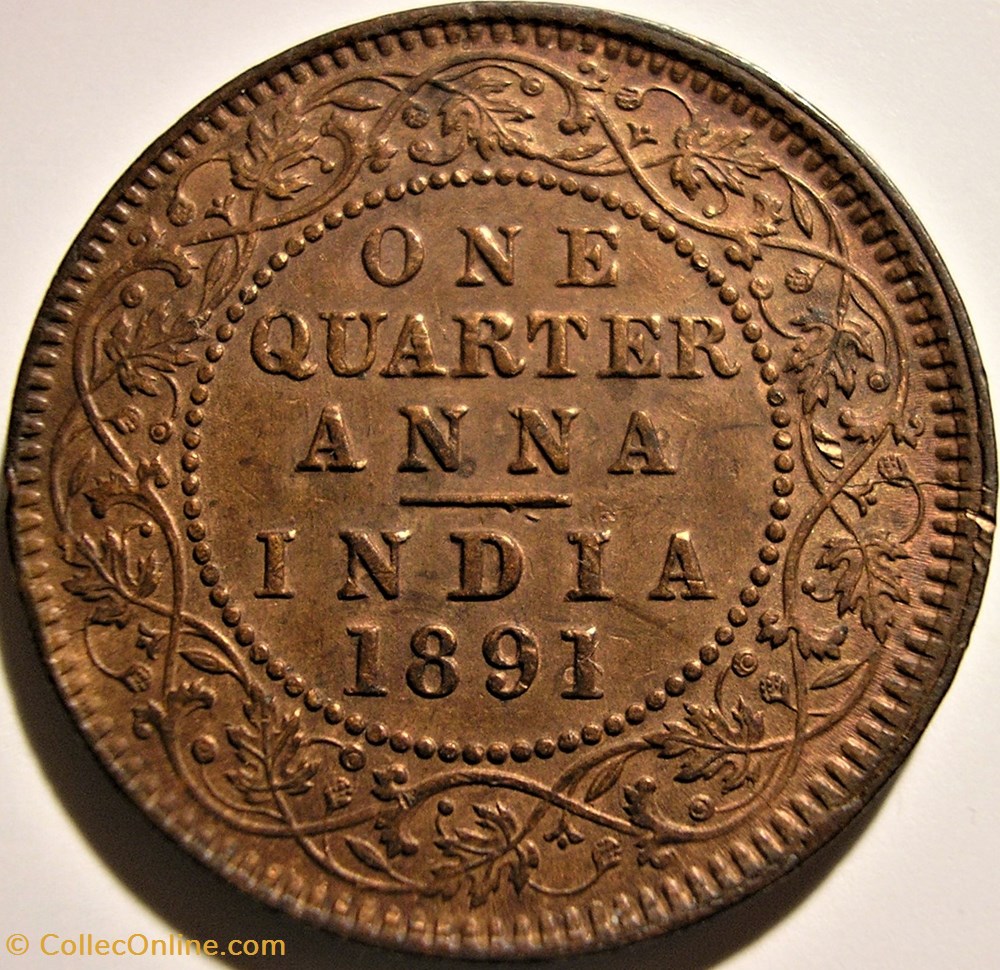 Victoria - One Quarter Anna 1891 - British India - Die Crack monnaie monde inde victoria one quarter anna 1891 british india die crack