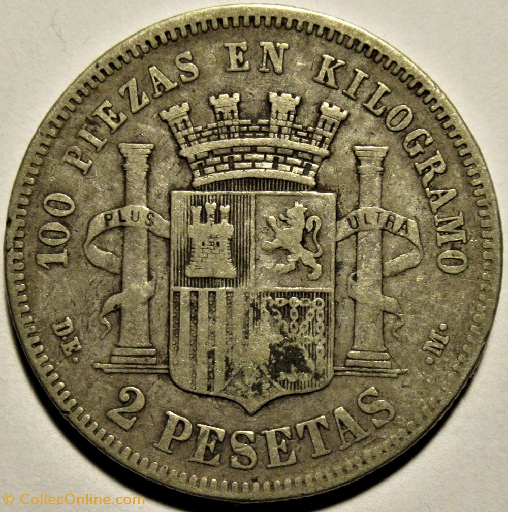 monnaies monde espagne 1870 74 2 pesetas provisional government of spain