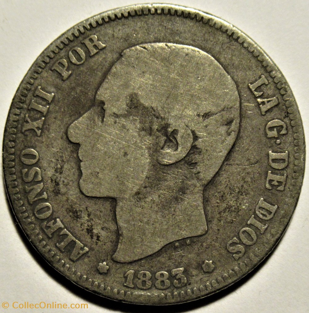 1883 - 2 Pesetas - Alfonso XII de España 2 monnaies monde espagne 1883 2 pesetas alfonso xii de espana