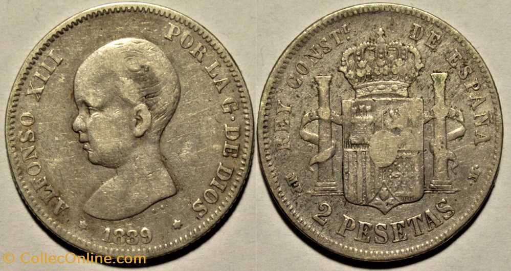 monnaies monde espagne 1889 2 pesetas alfonso xiii de espana