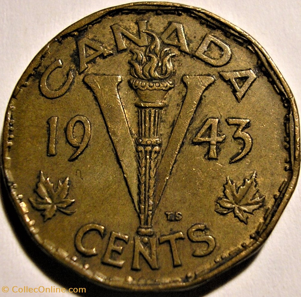 George VI - 5 Cents 1943 Victory (ex.2) monnaie monde canadum george vi 5 cents 1943 victory ex 2
