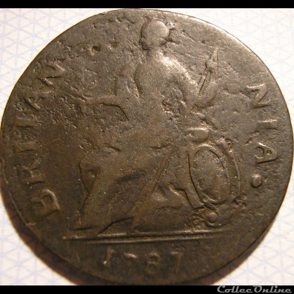 1787 Half Penny Machine Mills New York - George III monnaie monde etat uni 1787 half penny machine mills new york george iii