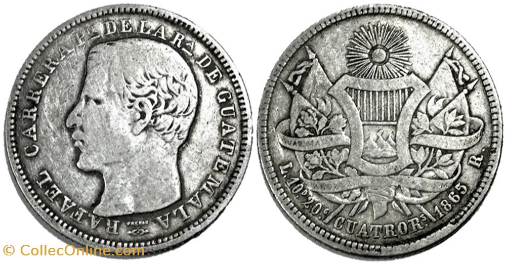 Guatemala - 4 Reales 1865, Rafael Carrera monnaies monde guatemala 4 reales 1865 rafael carrera