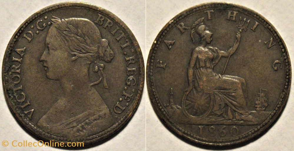 Victoria - One Farthing 1860 - Kingdom of Great Britain (var.) monnaies monde royaume uni victoria one farthing 1860 kingdom of great britain var