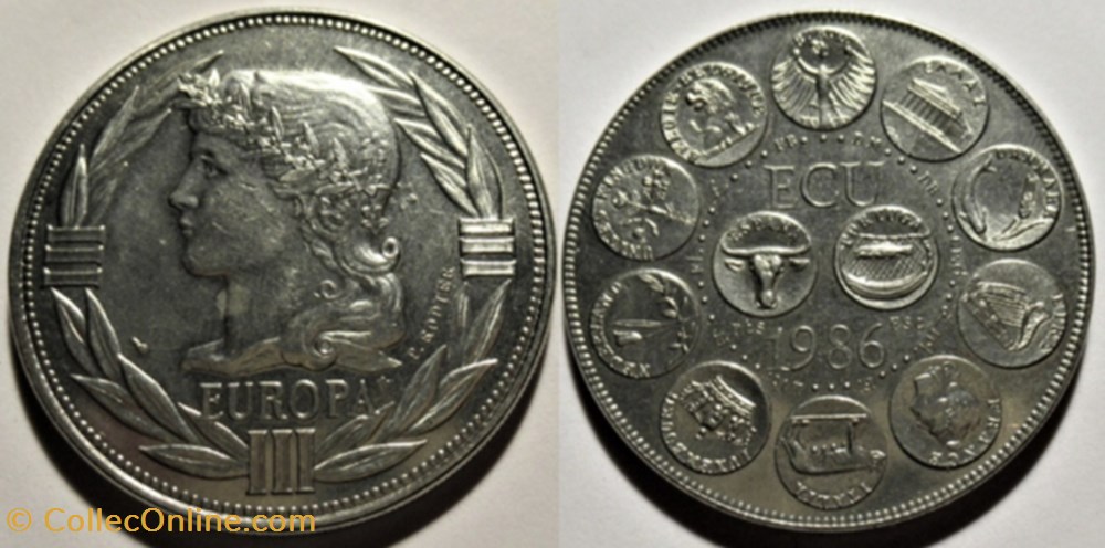 Europa - 1 Écu 12 Pays 1986 - Adhésion de l'Espagne & Portugal monnaies jetons mereaux europa 1 ecu 12 pays 1986 adhesion de espagne portugal