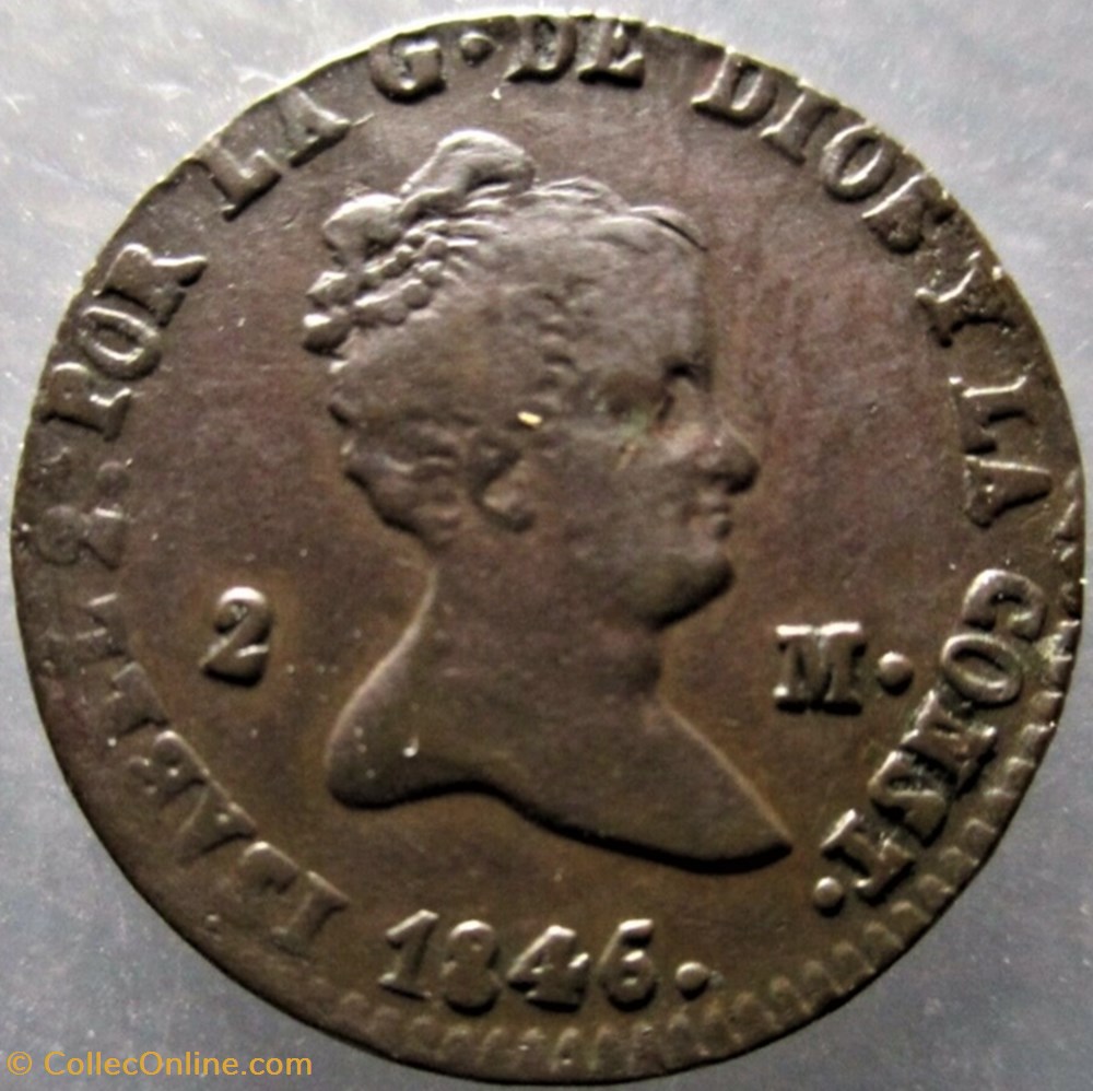 1846 Segovia, 2 Maravedis - Isabel II España 2 monnaies monde espagne 1846 segovia 2 maravedis isabel ii espana