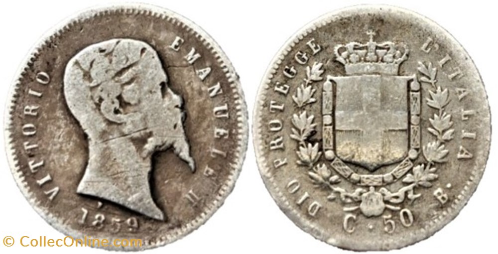 monnaies monde italie 1859 province unite del centro italia 50 centesimi vittorio emanuele ii di savoia