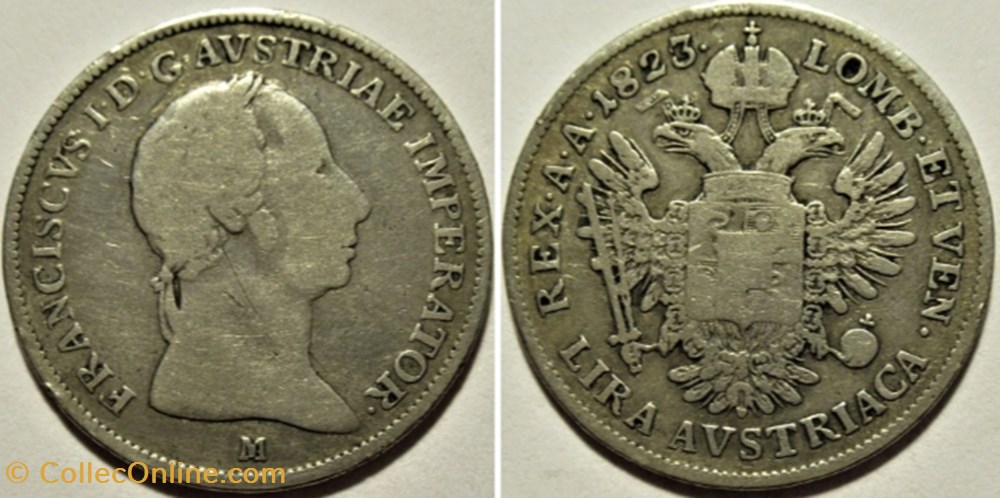 1823/2 Regno Lombardo-Veneto, 1 Lira Austriaca - Franz I d'Asburgo-Lorena monnaies monde italie 1823 2 regno lombardo veneto 1 lira austriaca franz i asburgo lorena