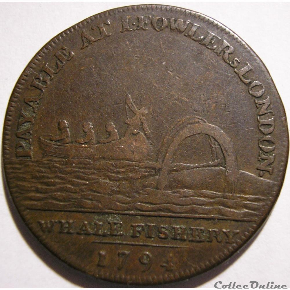 1794 HalfPenny - Fowler's Whale Fishery - Middlesex monnaie monde royaume uni 1794 halfpenny fowles whale fishery middlesex