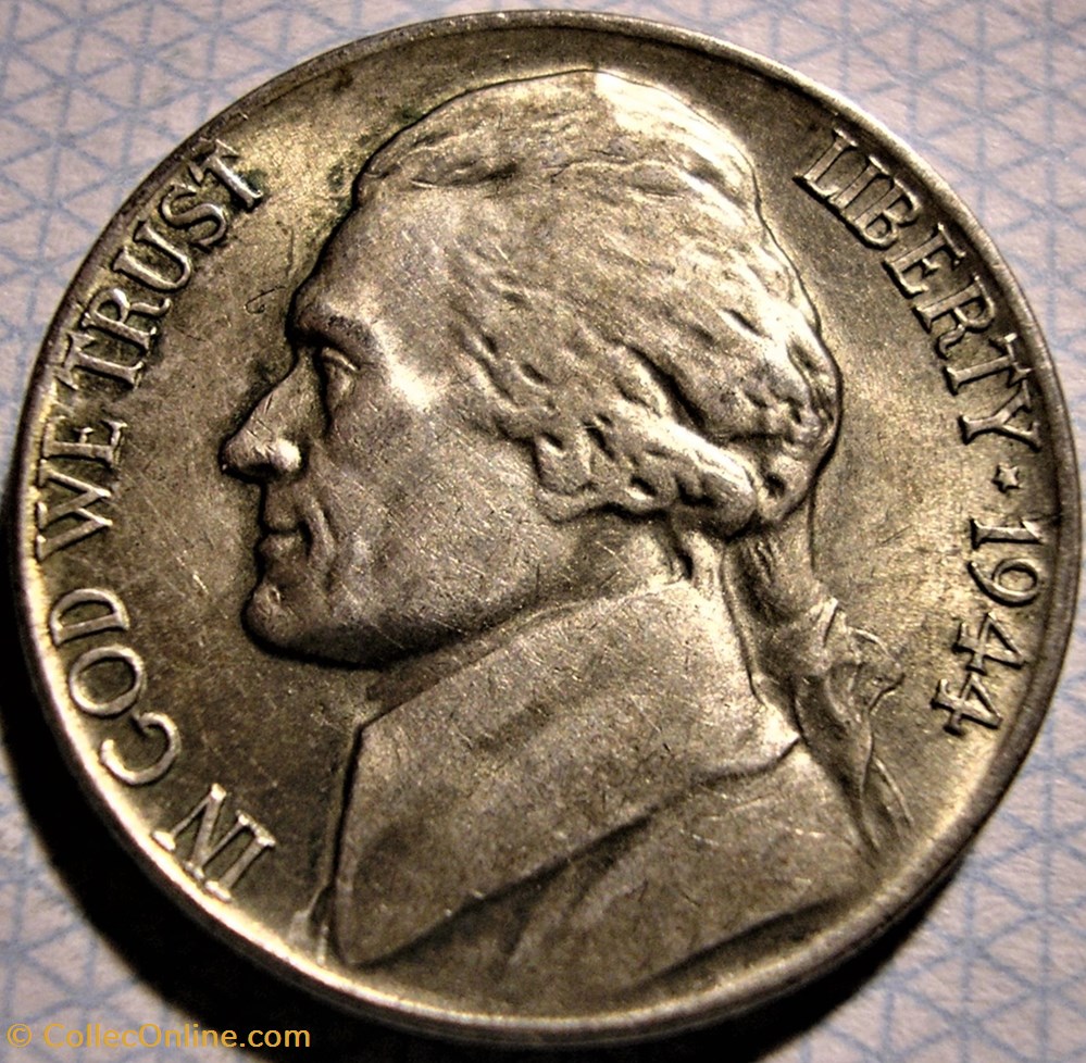 1944 Five Cents Phildelphia ("Jefferson Wartime Nickel", 1st Portrait) 2 monnaies monde etats unis 1944 five cents phildelphia jefferson wartime nickel 1st portrait