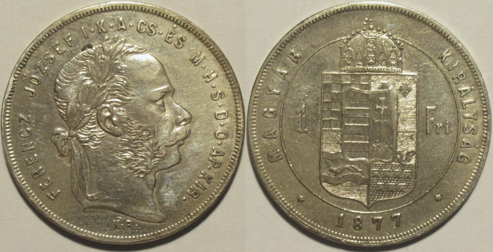 Franz Joseph I - 1 Forint 1877 Kremnica - Kingdom of Hungary monnaies monde hongrie franz joseph i 1 forint 1877 kremnica kingdom of hungary