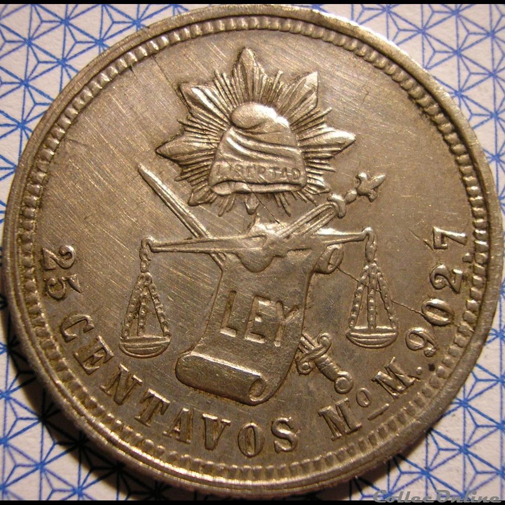 monnaies monde mexique mexico 25 centavos 1871 mo die crack