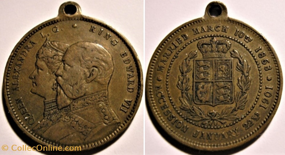 Edward VII & Alexandra - Wedding 1863 and Accession 1901, Medalet - UK medaille royaume uni edward vii alexandra wedding 1863 and accession 1901 medalet uk