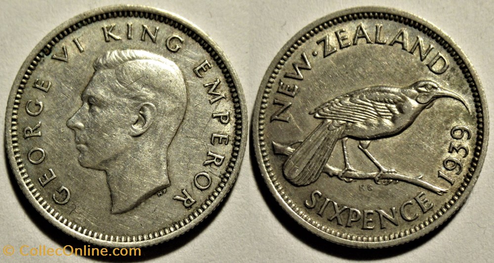 George VI - 6 Pence 1939 - New Zealand monnaies monde nouvelle zelande george vi 6 pence 1939 new zealand