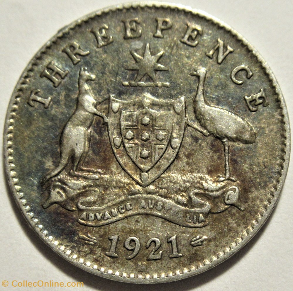 George V - Three Pence 1921 Melbourne, Australia 3 monnaies monde australie george v three pence 1921 melbourne australia