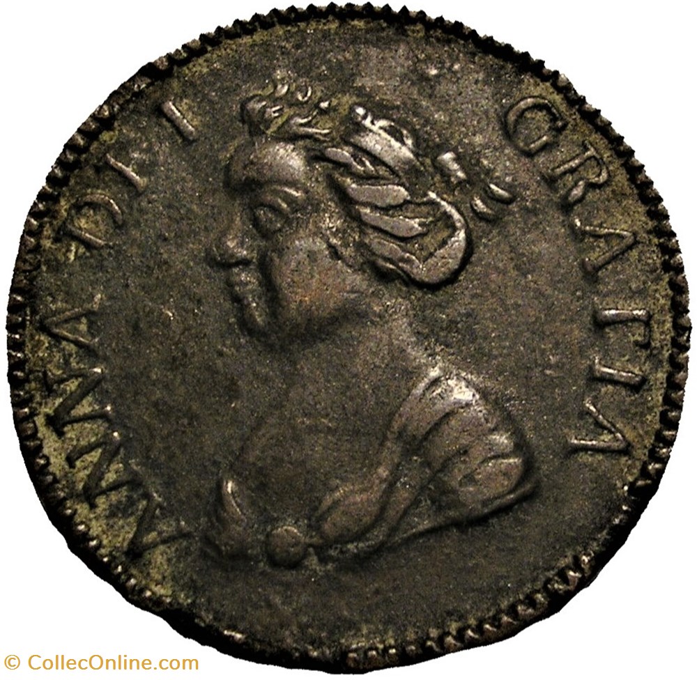 monnaie jeton mereaux queen anne stuart 1701 token imitation guinea accession to the throne