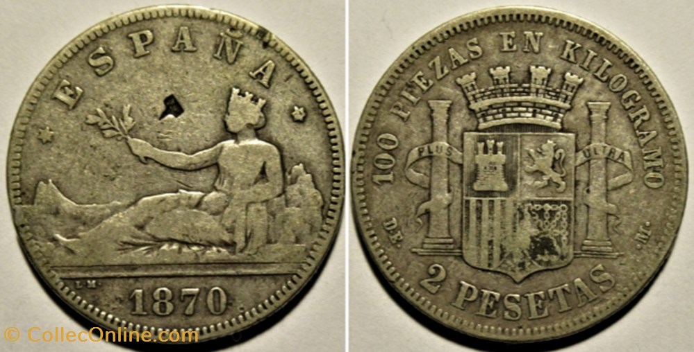 monnaies monde espagne 1870 74 2 pesetas provisional government of spain