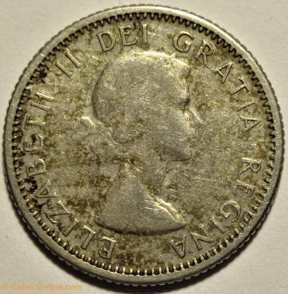 Elizabeth II - 10 Cents 1957 - Die Chip 2 monnaies monde canada elizabeth ii 10 cents 1957 die chip