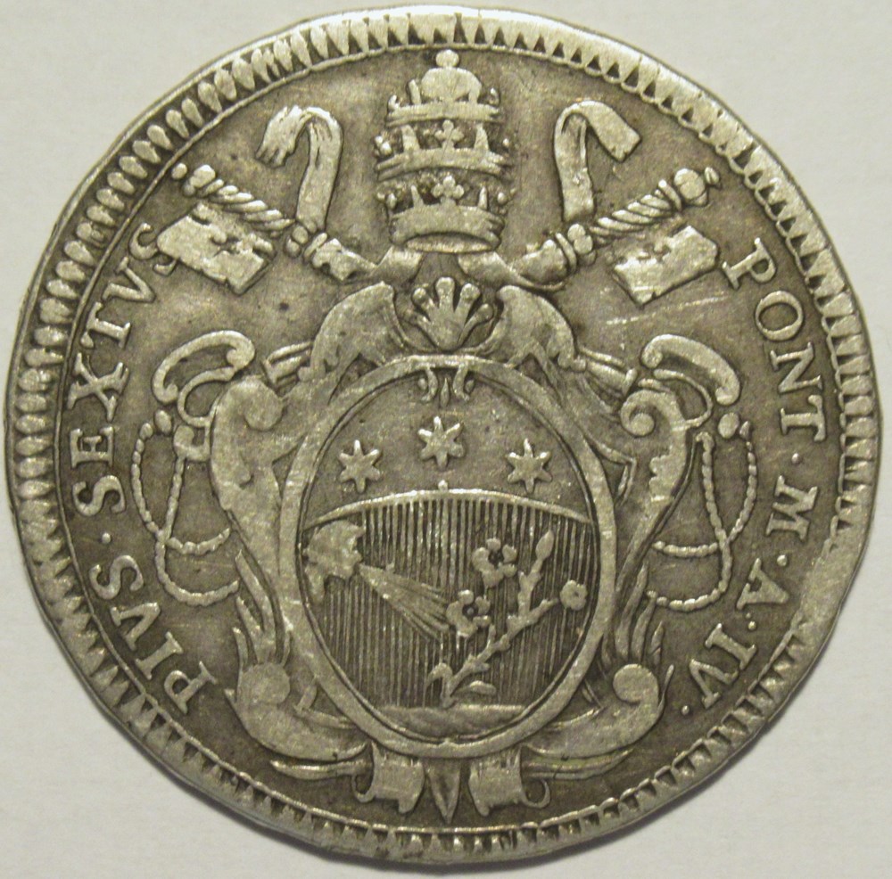 monnaies europe medievale etats pontificaux pius vi pope 1 2 scudo 1778 roma papal states