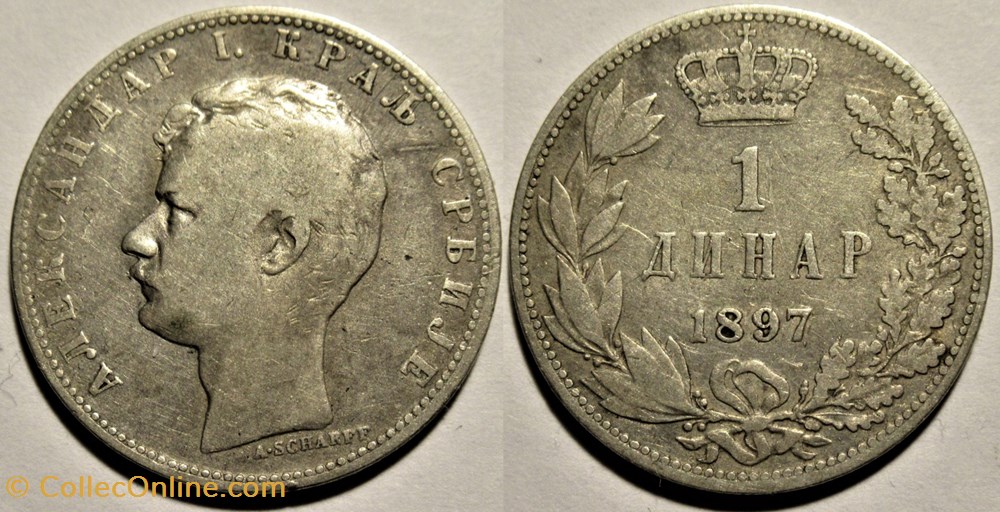 Kingdom of Serbia - 1 Dinar 1897 - Aleksandar I monnaies monde serbie kingdom of serbia 1 dinar 1897 aleksandar i