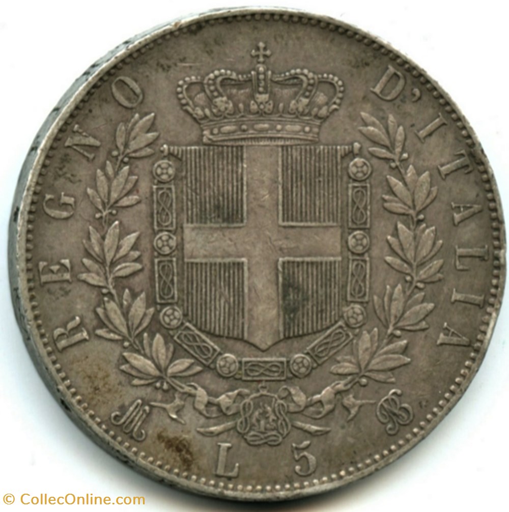 1872 Regno d'Italia - 5 Lire, Milano- Vittorio Emanuele II 3 monnaies monde italie 1872 regno italia 5 lire milano vittorio emanuele ii