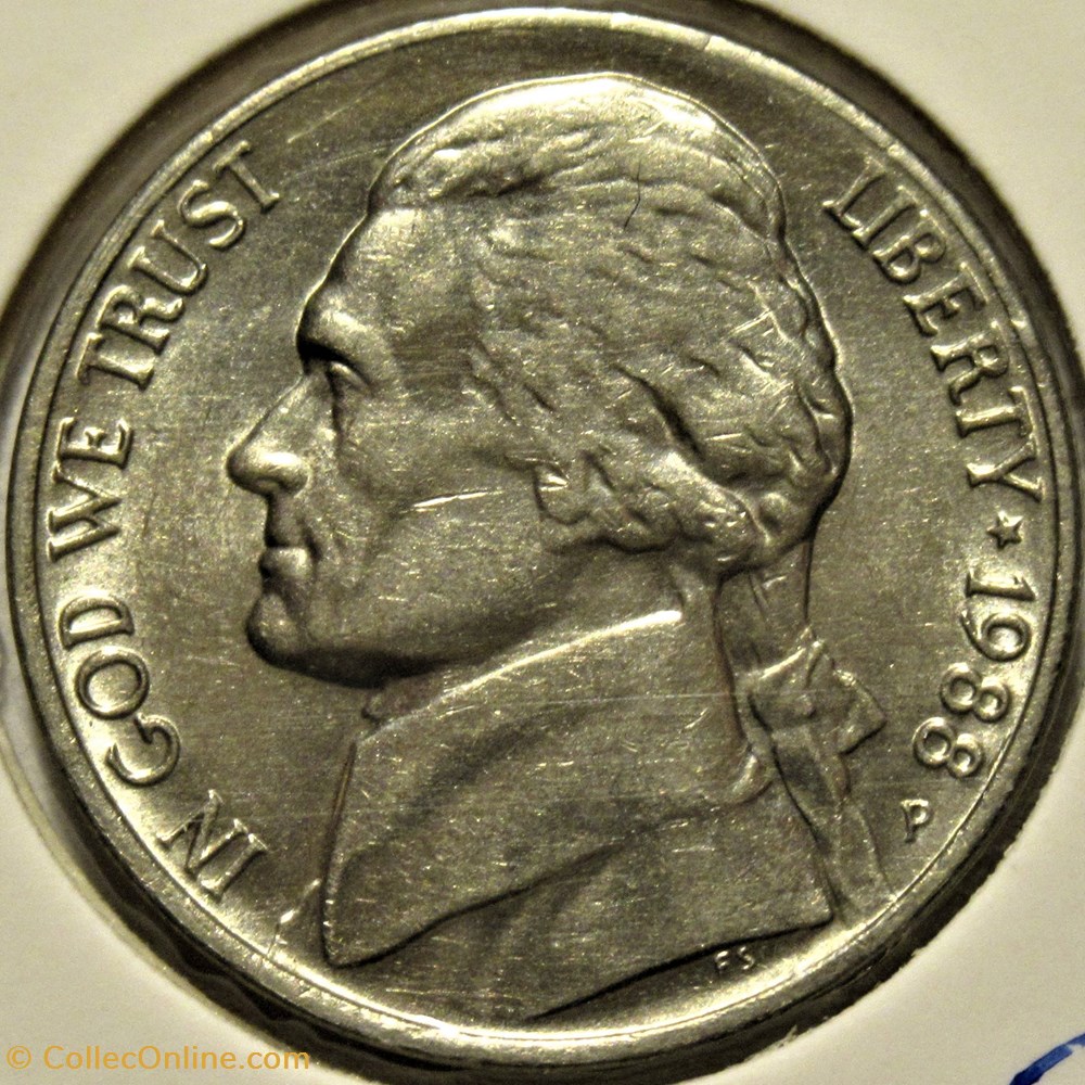 monnaies monde etats unis 1988 five cents jefferson philadelphia rippled